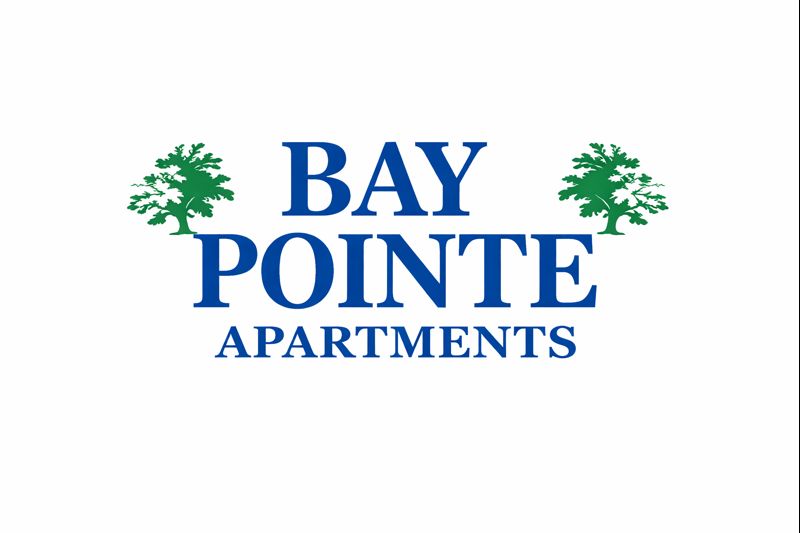 A logo for Bay Pointe Apartments with two trees.